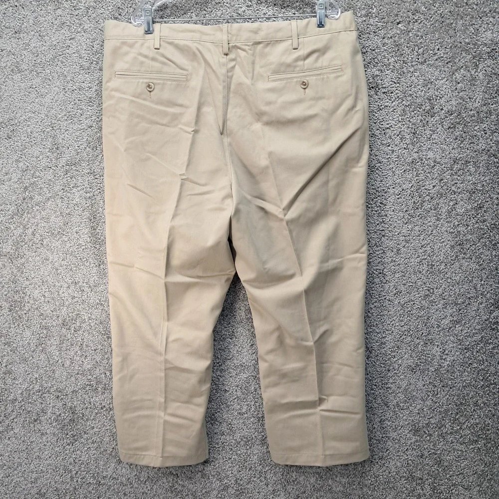 Lands End Mens 42 Traditional Fit Pleated Chino Pants Khaki Tan Cotton